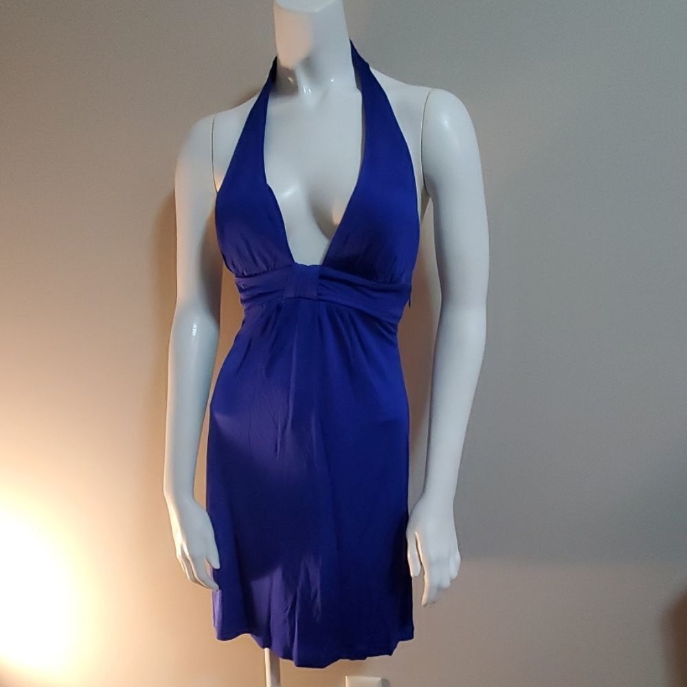Guess Jeans Sexy Low Cut Blue Halter Dress (Small) - Picture 3 of 6